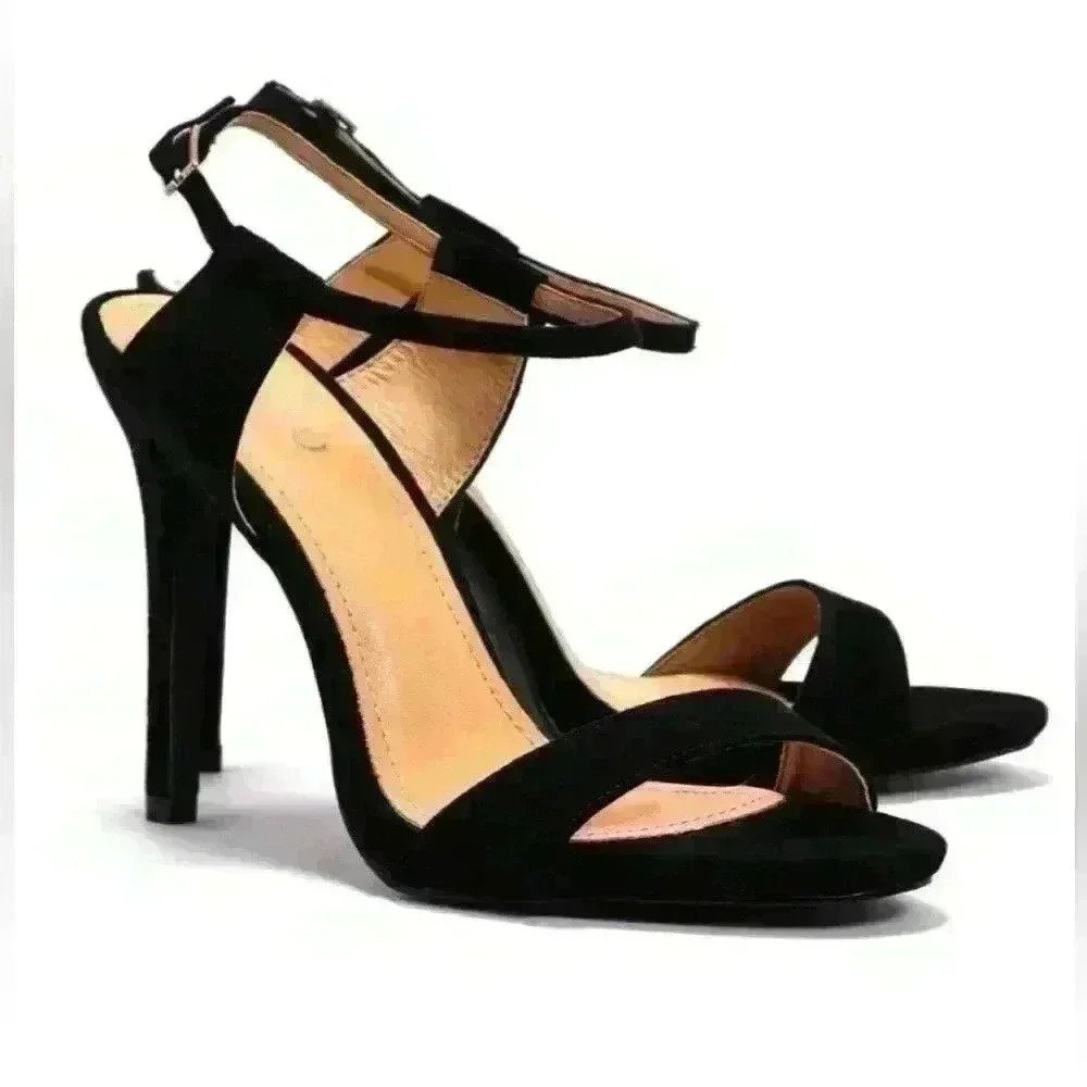 Nib Bebo By Nasty Gal Carrie Strappy Black Vegan Heel Sandal Stiletto Sz 8 Us